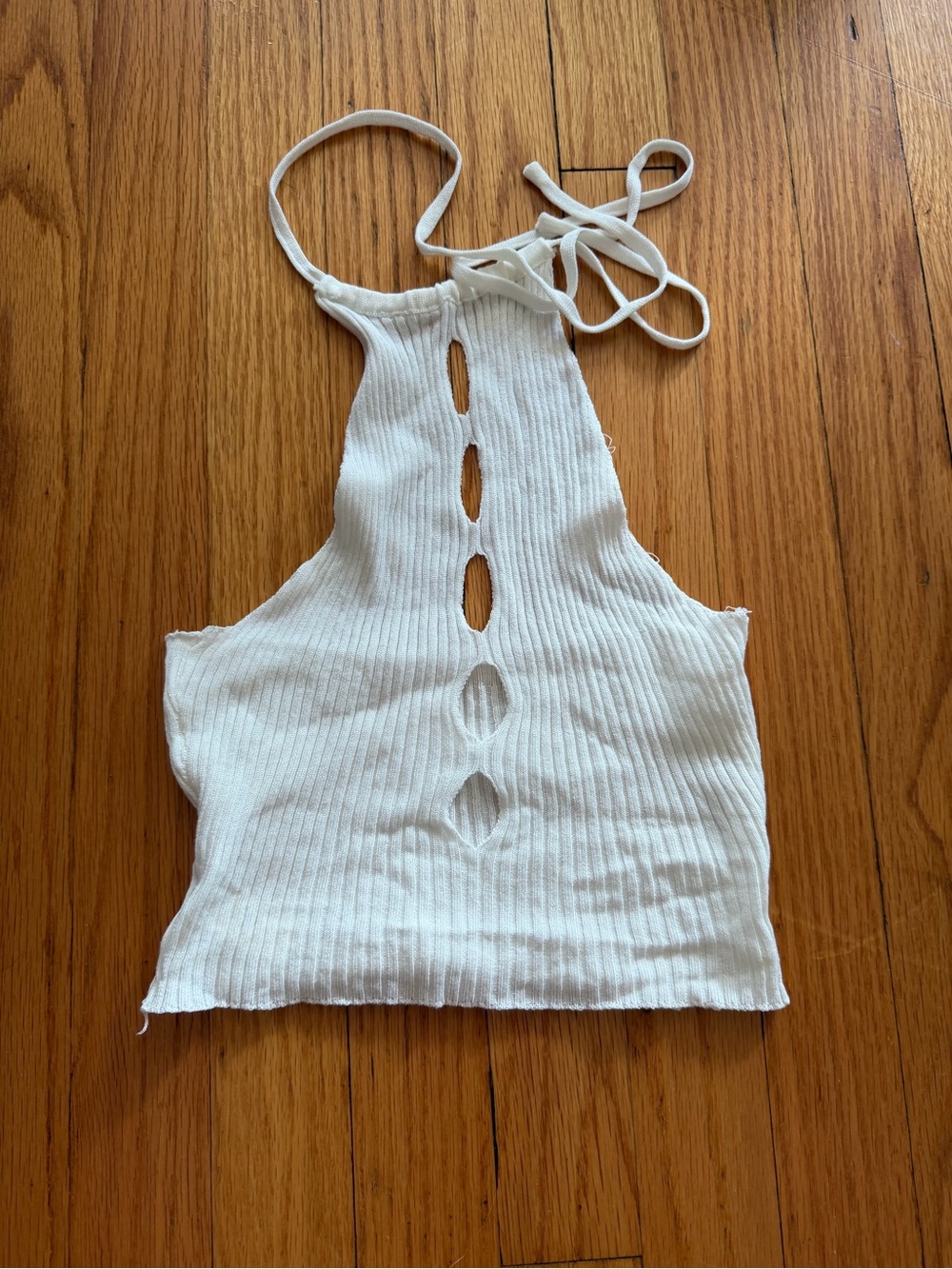 White Ribbed Halter Crop Top with Front Cutouts